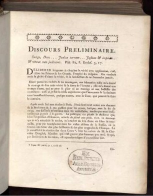 Discours Preliminaire.