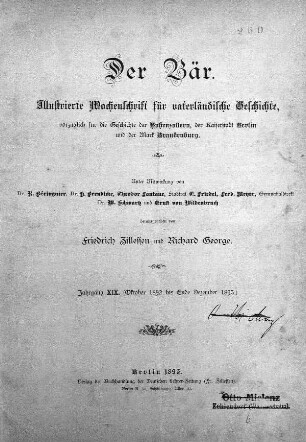19.1893: Der Bär : illustrierte Wochenschrift für vaterländische Geschichte