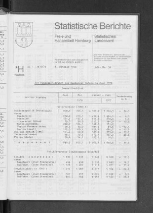 Die Binnenschiffahrt des Hamburger Hafens im Juni 1978 : Lfd. Nr. 34