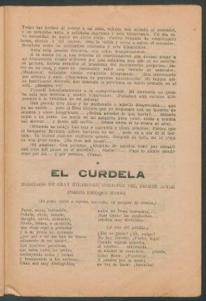 El curdela : Monólogo de gran Hilaridad, creación del primer actor cómico Enrique Muiño