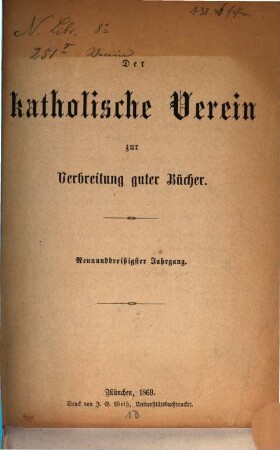 Der Katholische Verein zur Verbreitung Guter Bücher. 39. 1869
