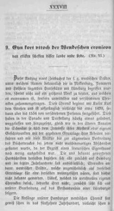9. Eyn Kort vttoch der Wendeschen cronicon van etliken scheften disser lande vnde stede. (No. VI.)