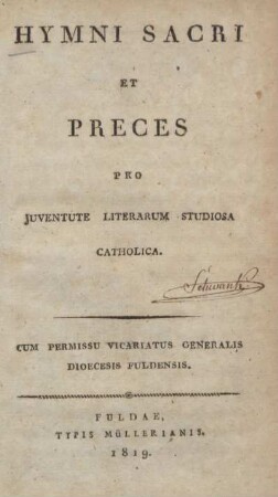 Hymni sacri et preces pro juventute literarum studiosa catholica