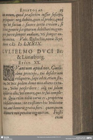 Gulielmo Duci Br. & Lunaeburg. Epist. XX.