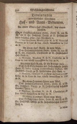Titulaturen unterschiedlicher Vornehmen Hof- und Amts-Bedienten.