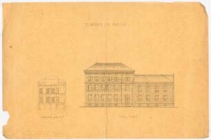 Seminargebäude, Aurich: Aufriss Seitenfassade, Schnitt EF