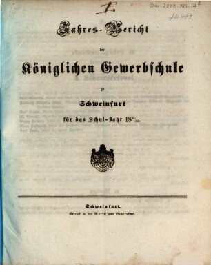 Jahresbericht der Königlichen Gewerbschule zu Schweinfurt : für das Schuljahr ... 1865/66
