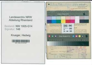 Entnazifizierung Hedwig Krueger , geb. 31.12.1908 (Betriebsleiterin)