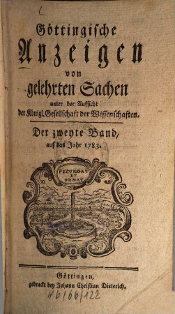 Göttingische Anzeigen von gelehrten Sachen. 1783, 1783, 2