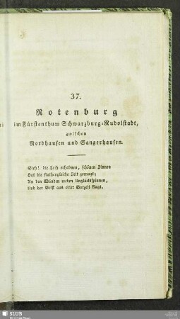 37. Rotenburg im Fürstenthum Schwarzburg-Rudolstadt, zwischen Nordhausen und Sangerhausen