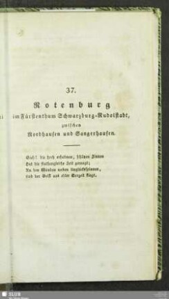 37. Rotenburg im Fürstenthum Schwarzburg-Rudolstadt, zwischen Nordhausen und Sangerhausen