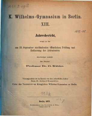 Jahresbericht : über das Schuljahr Ostern ..., 1872/73 (1873)