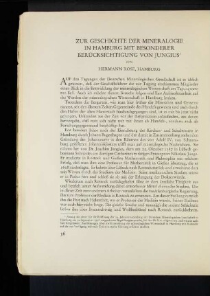 Zur Geschichte der Mineralogie in Hamburg mit besonderer Berücksichtigung von Jungius von Hermann Rose, Hamburg