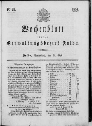 Nr. 21, Ausgabe vom 24. Mai 1851