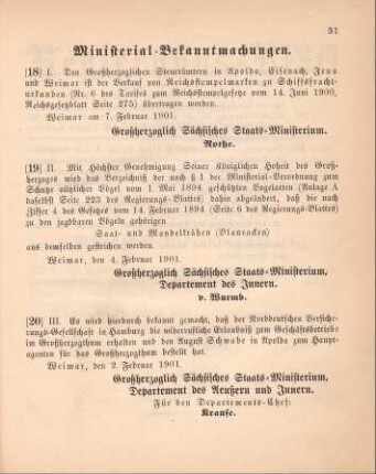 20. Ministerial-Bekanntmachung, betreffend Ertheilung der Erlaubniß zum Geschäftsbetriebe im Großherzogthum an die Norddeutsche Versicherungs-Gesellschaft in Hamburg