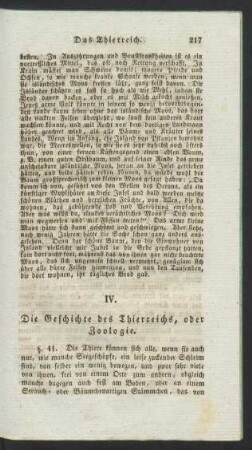 IV. Die Geschichte des Thierreichs, oder Zoologie.