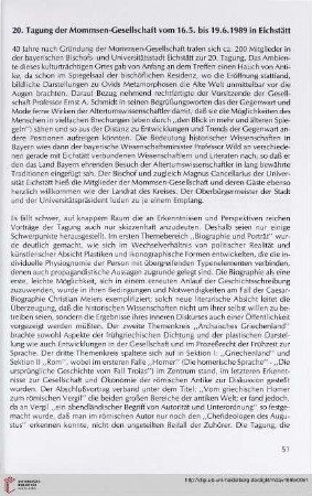 20. Tagung der Mommsen-Gesellschaft vom 16.5. bis 19.6.1989 in Eichstätt