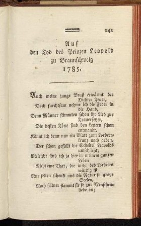 Auf den Tod des Prinzen Leopold zu Braunschweig 1785.