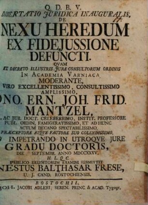 Diss. iur. inaug. de nexu heredum ex fideiussione defuncti