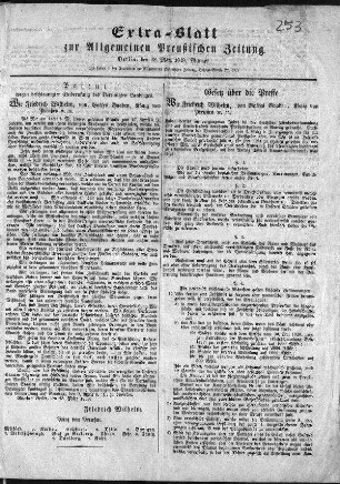 Extra-Blatt zur Allgemeinen Preußischen Zeitung. (Sammlung Friedlaender)