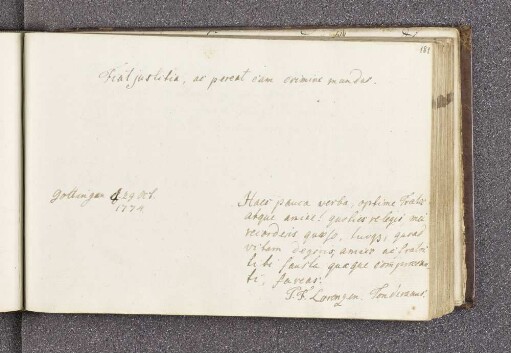 P. F. Lorenzen. – Incipit: Fiat justitia, ac pereat cum crimine mundus. – Göttingen, 29.10.1774