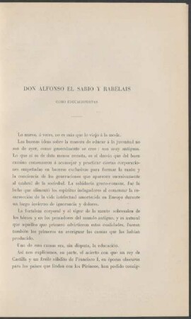 Don Alfonso el sabio y Rabelais : como educacionistas