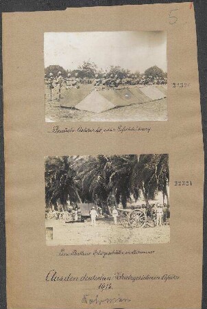Aus den deutschen "Schutzgebieten" in Afrika 1915: Eine Batterie Feldgeschütze in Kamerun