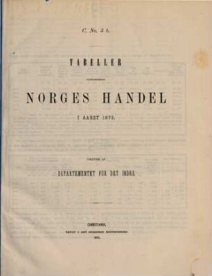 Norges officielle statistik. C. Nr. 3B, Tabeller vedkommende Norges handel : NOS = Norway's official statistics = Statistique officielle de la Norvège. 1873 (1875)