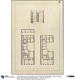 Entwurf zu einem städtischen Wohngebäude. Vorzeichnung zum Stich in der "Sammlung architektonischer Entwürfe", Heft 10 Tafel 64, 1826