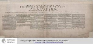 Eigentliche Delineation der unvergleichlichen Vestung Philipsburg (hiebevor Udenheim genant). Mit allen Approchen, Attaquen und Bestürmungen... In Franckfurt am Mayn bey Mattheo Merian zu finden [1676]