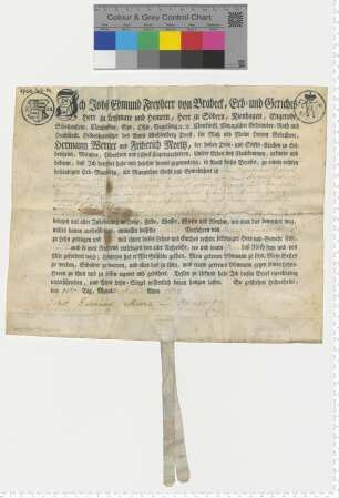 Lehnbrief der von Laffert, ausgestellt von Jobst Edmund Freiherr von Brabeck. Eigenhändige Unterschrift.