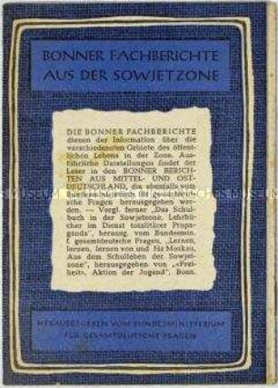 Schrift aus der Reihe "Bonner Fachberichte aus der Sowjetzone" über die Pionierorganisation der DDR