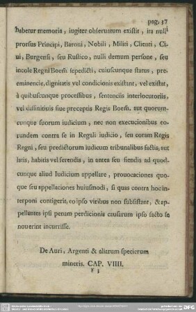 De Auri, Argenti & aliarum specierum mineris. Cap. VIIII.