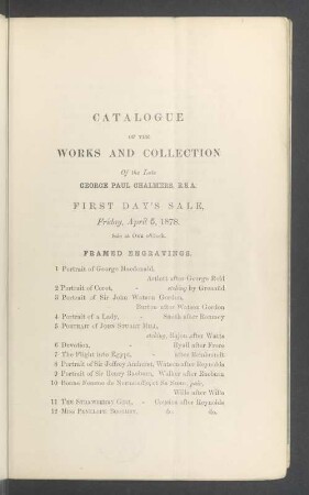 First day's sale, Friday, April 5, 1878