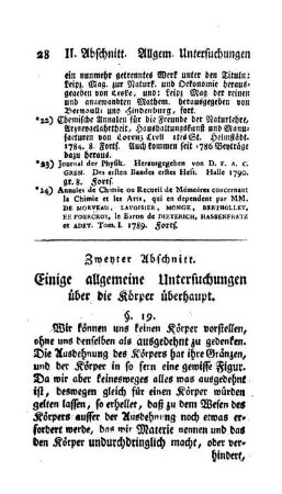 Zweyter Abschnitt: Einige allgemeine Untersuchungen über die Körper überhaupt