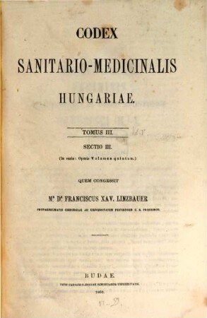 Codex sanitario-medicinalis Hungariae, III,III