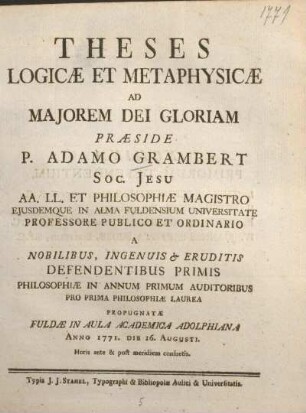 Theses Logicae et Metaphysicae