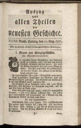 XXXII. Nachl. Coburg, den 10. Aug. 1757.