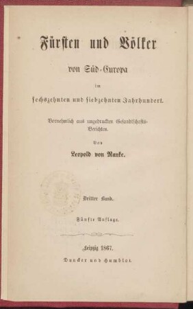 Bd. 3 = Bd. 2: Die römischen Päpste, ihre Kirche und ihr Staat im sechszehnten und siebzehnten Jahrhundert