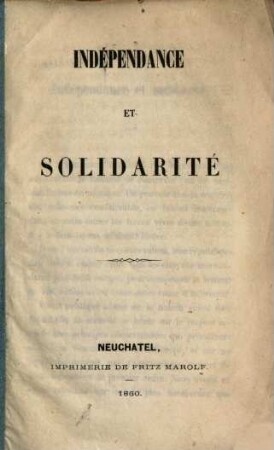 Indépendance et solidarité