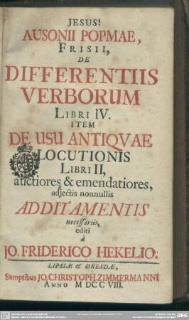 Ausonii Popmae, Frisii, De Differentiis Verborum Libri IV.