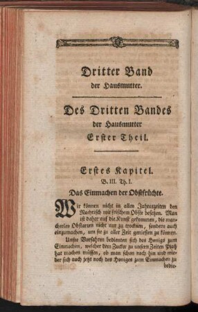 Des Dritten Bandes der Hausmutter Erster Theil