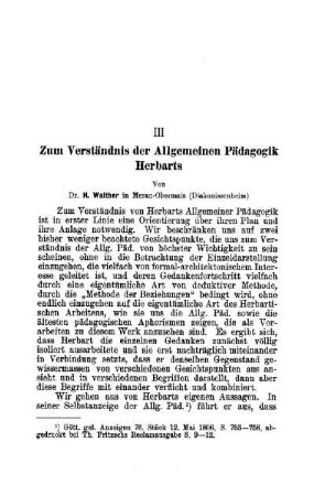 Zum Verständnis der Allgemeinen Pädagogik Herbarts