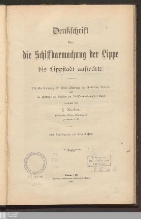 Denkschrift über die Schiffbarmachung der Lippe bis Lippstadt aufwärts