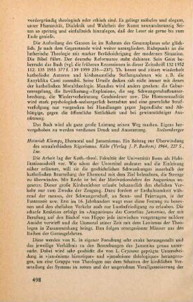 498-499 [Rezension] Klomps, Heinrich, Ehemoral und Jansenismus