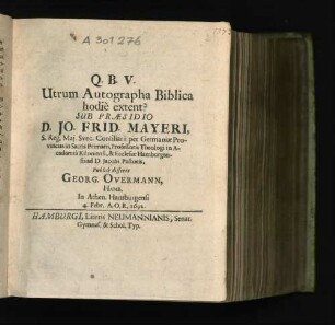 ... Utrum Autographa Biblica hodie extent?
