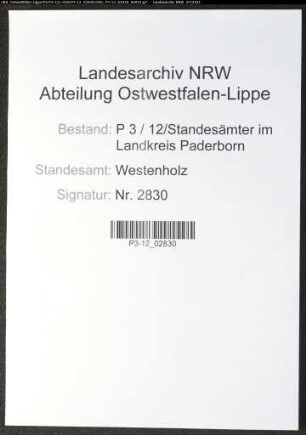 Sterberegister Standesamt Westenholz