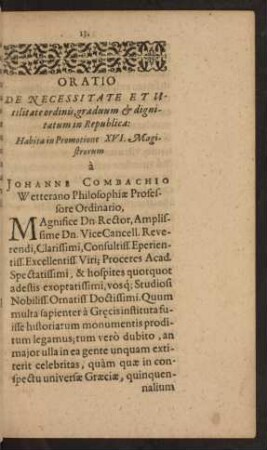 Oratio De Necessitate Et Utilitate ordinis, graduum & dignitatum in Republica ...