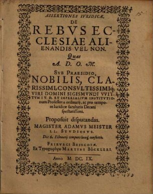 Assertiones Iuridicae, De Rebus Ecclesiae Alienandis Vel Non