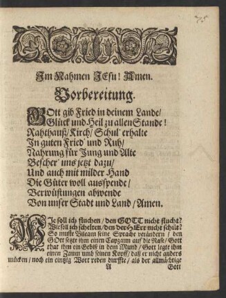 Im Nahmen Jesu! Amen. Vorbereitung.